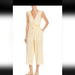 Sage Womens Summer Years Striped V-Neck Ruffled Jumpsuit